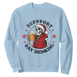 Funny Skeleton Beer Christmas Sweatshirt Support Day Drinking TS14 Light Blue Print Your Wear