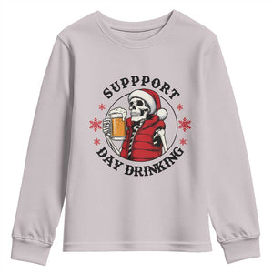 Funny Skeleton Beer Christmas Youth Sweatshirt Support Day Drinking TS14 Ice Gray Print Your Wear