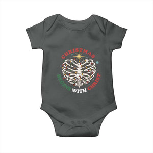 Funny Skeleton Christian Baby Onesie Christmas Begins With Christ TS14 Dark Heather Print Your Wear