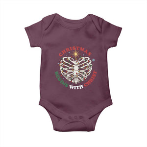 Funny Skeleton Christian Baby Onesie Christmas Begins With Christ TS14 Maroon Print Your Wear