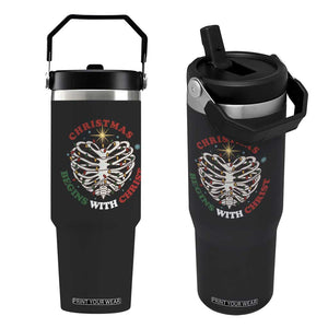 Funny Skeleton Christian Flip Straw Tumbler Christmas Begins With Christ TS14 One Size: 30 oz Black Print Your Wear