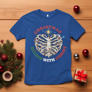 Funny Skeleton Christian T Shirt Christmas Begins With Christ TS14 Royal Blue Print Your Wear