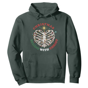 Funny Skeleton Christian Hoodie Christmas Begins With Christ TS14 Dark Forest Green Print Your Wear