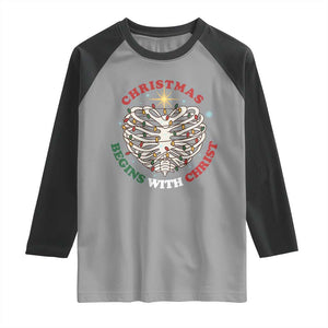 Funny Skeleton Christian Raglan Shirt Christmas Begins With Christ TS14 Sport Gray Black Print Your Wear