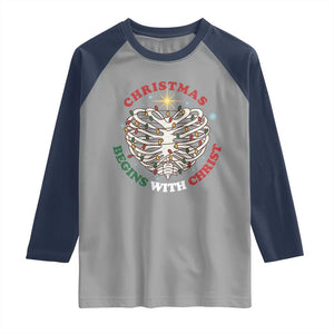 Funny Skeleton Christian Raglan Shirt Christmas Begins With Christ TS14 Sport Gray Navy Print Your Wear