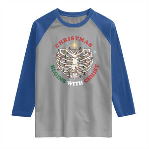 Funny Skeleton Christian Raglan Shirt Christmas Begins With Christ TS14 Sport Gray Royal Print Your Wear