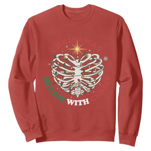 Funny Skeleton Christian Sweatshirt Christmas Begins With Christ TS14 Red Print Your Wear