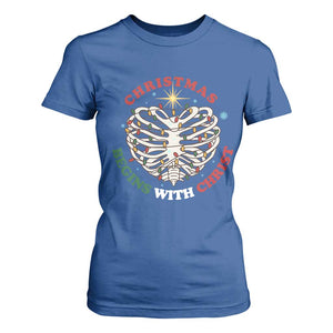 Funny Skeleton Christian T Shirt For Women Christmas Begins With Christ TS14 Royal Blue Print Your Wear
