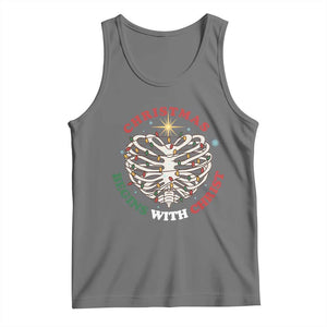 Funny Skeleton Christian Tank Top Christmas Begins With Christ TS14 Black Heather Print Your Wear