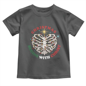 Funny Skeleton Christian Toddler T Shirt Christmas Begins With Christ TS14 Dark Heather Print Your Wear