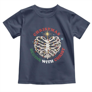 Funny Skeleton Christian Toddler T Shirt Christmas Begins With Christ TS14 Navy Print Your Wear