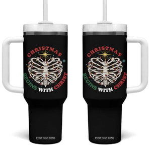 Funny Skeleton Christian Tumbler With Handle Christmas Begins With Christ TS14 One Size: 40 oz Black Print Your Wear
