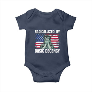 Statue of Liberty Patriotic Baby Onesie Radicalized By Basic Decency TS14 Navy Print Your Wear