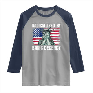 Statue of Liberty Patriotic Raglan Shirt Radicalized By Basic Decency TS14 Sport Gray Navy Print Your Wear