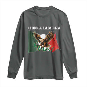 Immigration Rights Protest Long Sleeve Shirt Chinga La Migra Anti Fascism TS14 Dark Heather Print Your Wear