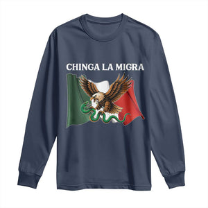 Immigration Rights Protest Long Sleeve Shirt Chinga La Migra Anti Fascism TS14 Navy Print Your Wear
