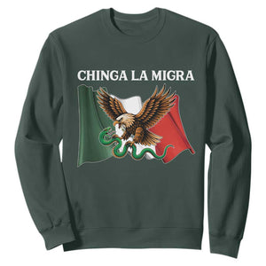Immigration Rights Protest Sweatshirt Chinga La Migra Anti Fascism TS14 Dark Forest Green Print Your Wear