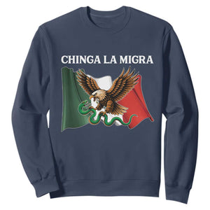Immigration Rights Protest Sweatshirt Chinga La Migra Anti Fascism TS14 Navy Print Your Wear