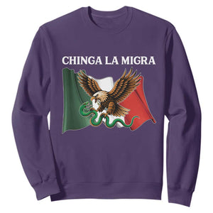 Immigration Rights Protest Sweatshirt Chinga La Migra Anti Fascism TS14 Purple Print Your Wear