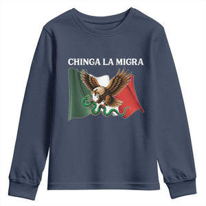 Immigration Rights Protest Youth Sweatshirt Chinga La Migra Anti Fascism TS14 Navy Print Your Wear