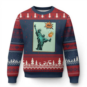 No Kings Ugly Christmas Sweater Statue of Liberty Political Protest TS14 Navy Red Print Your Wear
