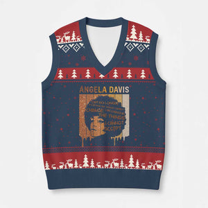 Angela Davis Quote V-Neck Knit Sweater Vest I Am No Longer Accepting The Things I Cannot Change TS14 Navy Red Print Your Wear