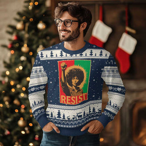 Angela Davis Ugly Christmas Sweater Political Protest Resist Civil Rights Freedom TS14 Navy Beige Print Your Wear