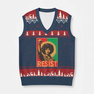 Angela Davis V-Neck Knit Sweater Vest Political Protest Resist Civil Rights Freedom TS14 Navy Red Print Your Wear