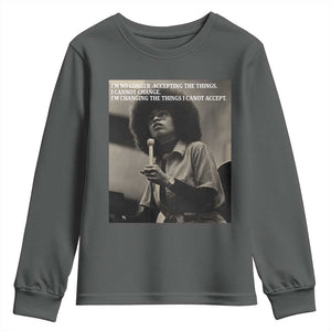 Angela Davis Inspirational Quote Youth Sweatshirt Black History Month TS14 Dark Heather Print Your Wear