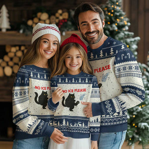 No Ice Please Ugly Christmas Sweater Funny Black Cat Abolish ICE Meme Protest TS14 Beige Navy Print Your Wear