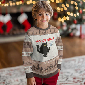 No Ice Please Ugly Christmas Sweater Funny Black Cat Abolish ICE Meme Protest TS14 Mocha Mousse Print Your Wear