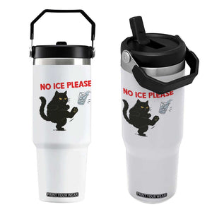 No Ice Please Flip Straw Tumbler Funny Black Cat Abolish ICE Meme Protest TS14 One Size: 30 oz White Print Your Wear