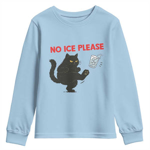 No Ice Please Youth Sweatshirt Funny Black Cat Abolish ICE Meme Protest TS14 Light Blue Print Your Wear