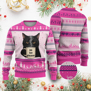 No Ice Please Ugly Christmas Sweater Funny Black Cat Anti ICE Meme TS14 Hot Pink Print Your Wear