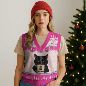 No Ice Please V-Neck Knit Sweater Vest Funny Black Cat Anti ICE Meme TS14 Hot Pink Print Your Wear