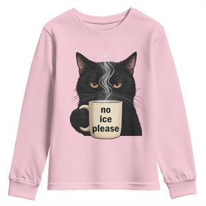 No Ice Please Youth Sweatshirt Funny Black Cat Anti ICE Meme TS14 Light Pink Print Your Wear