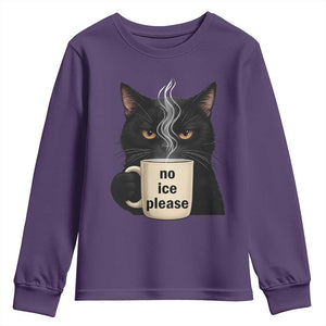 No Ice Please Youth Sweatshirt Funny Black Cat Anti ICE Meme TS14 Purple Print Your Wear
