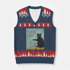 No Ice Please V-Neck Knit Sweater Vest Funny Cat Anti ICE Artist Meme TS14 Navy Red Print Your Wear