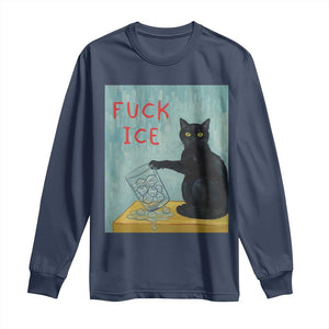 No Ice Please Long Sleeve Shirt Funny Cat Anti ICE Artist Meme TS14 Navy Print Your Wear