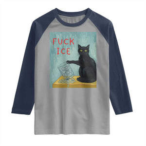 No Ice Please Raglan Shirt Funny Cat Anti ICE Artist Meme TS14 Sport Gray Navy Print Your Wear