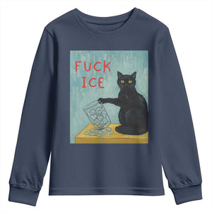 No Ice Please Youth Sweatshirt Funny Cat Anti ICE Artist Meme TS14 Navy Print Your Wear