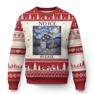 No Ice Please Ugly Christmas Sweater Starry Night Raccoon Trash Panda Anti ICE Meme TS14 Beige Red Print Your Wear