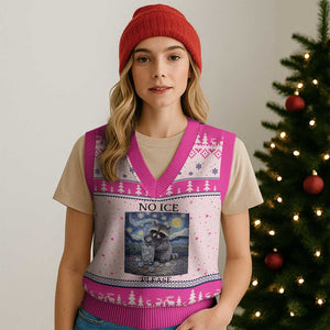 No Ice Please V-Neck Knit Sweater Vest Starry Night Raccoon Trash Panda Anti ICE Meme TS14 Hot Pink Print Your Wear