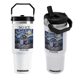 No Ice Please Flip Straw Tumbler Starry Night Raccoon Trash Panda Anti ICE Meme TS14 One Size: 30 oz White Print Your Wear