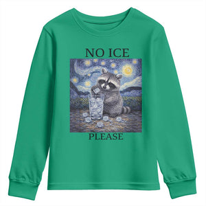 No Ice Please Youth Sweatshirt Starry Night Raccoon Trash Panda Anti ICE Meme TS14 Irish Green Print Your Wear