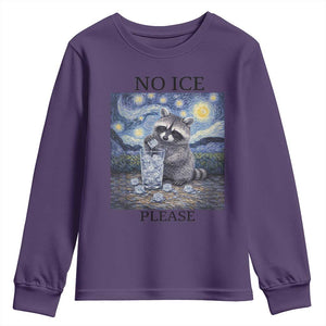 No Ice Please Youth Sweatshirt Starry Night Raccoon Trash Panda Anti ICE Meme TS14 Purple Print Your Wear