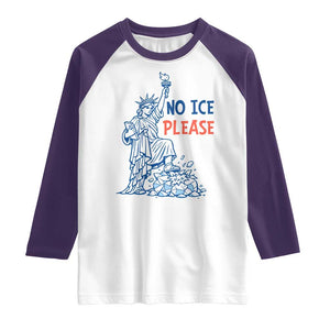 No Ice Please Raglan Shirt Funny Statue of Liberty Anti ICE Deportation Human Rights TS14 White Purple Print Your Wear
