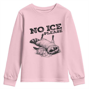 No Ice Please Youth Sweatshirt Funny Raccoon Anti ICE Deportation Human Rights TS14 Light Pink Print Your Wear