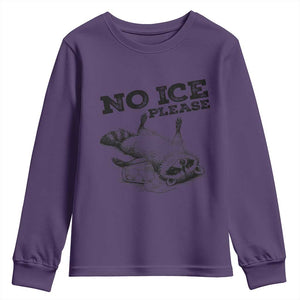 No Ice Please Youth Sweatshirt Funny Raccoon Anti ICE Deportation Human Rights TS14 Purple Print Your Wear