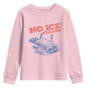 No Ice Please Youth Sweatshirt Funny Raccoon Trash Panda Anti ICE Meme TS14 Light Pink Print Your Wear